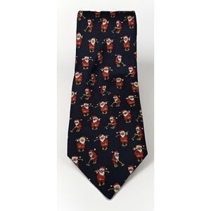 Alynn Neckwear Golfing Santa Mens' 100% Silk Blue with Santa Christmas